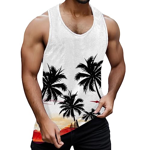 Briskorry Herren Tank Top Hawaii Palme Tropical Summer Retro Slim Fit Ärmellose Tanktop Muskelshirt Muscle Shirt Funky 3D Tropische Druck Tanktops Casual Strand Sommer Urlaub Party Weste von Briskorry