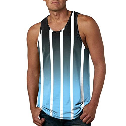 Briskorry Herren Tank Top Sport Strand Rundhals Bunt Streifen Drucken Achselshirts Ärmelloses Freizeitweste Shirt Tank Top Herren Shirt Gym Fitness Tank Top Male Tanktop Basic Trägershirt von Briskorry