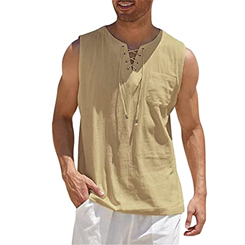 Briskorry Herren Tank Top Unterhemd Herrenmode T-Shirt Leinenoptik T-Shirt Hippie Shirts Ärmelloses Yoga Top Bodybuilding Freizeit Sommer Ärmelloser Weste Unterhemden Jogging Männer Tankshirt von Briskorry