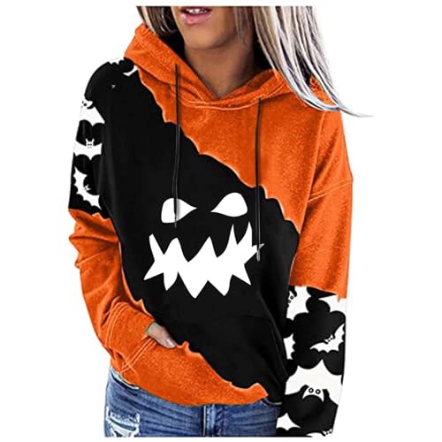 Briskorry Hoodie Damen Pink, Kapuzenpullover Damen Lang, Hoody Langärmelig Kapuzen Kapuzenpullis Lose Lässiges Pullover Bedruckte Fashion Jacke Sport Kuschelig Outwear Halloween von Briskorry