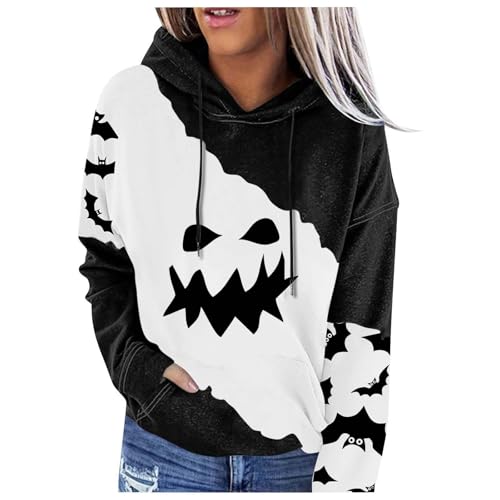 Briskorry Hoodie Damen Pink, Kapuzenpullover Damen Lang, Hoody Langärmelig Kapuzen Kapuzenpullis Lose Lässiges Pullover Bedruckte Fashion Jacke Sport Kuschelig Outwear Halloween von Briskorry