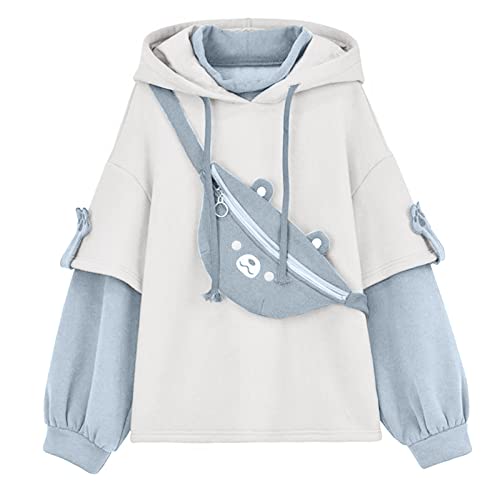 Briskorry Hoodie Damen Weiß, Kapuzenpullover Damen Weiß, Hoody Kapuze Langärmelig Kapuzensweat Freizeit Lockere Pullover Bedruckt Stilvolle Übergangsjacke Kuschelig Fitness Langarmshirt 2024 von Briskorry