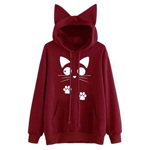 Briskorry Hoodie Damen Weiß, Schwarzer Kapuzenpullover Damen, Hoodies Kapuze Langarm Kapuzensweat Lässiges Lockerer Sweatshirts Mode Drucken Hooded Jacket Komfort College Sweater Halloween von Briskorry