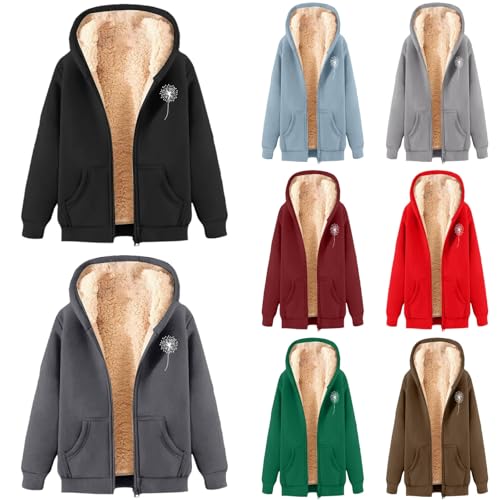 Briskorry Hoodie Jacke, Warme Pullover Damen, Hoody Plüsch Gepolstertes Kapuzenpullover Thermo Dickes Fleecepulli Kapuzen Teddyfleece Kuschelpullover Stilvolle Gedruckte Sweatshirts Pullover Sherpa von Briskorry