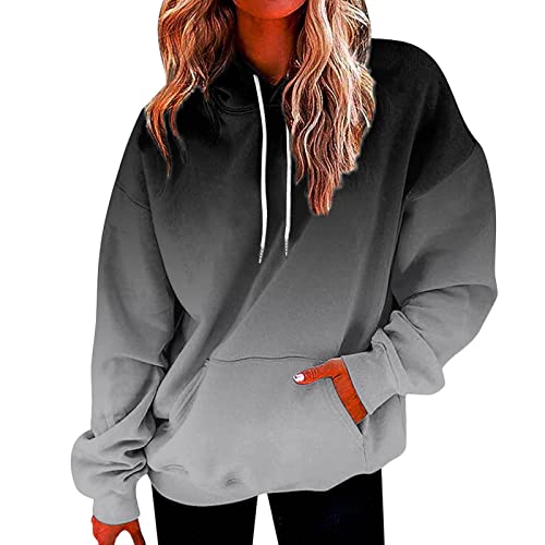 Briskorry Hoodie Oversize Damen, Kapuzenpullover Damen Grün, Hooded Langen Ärmeln Kappe Kapuzenhoodie Freizeit Baggy Pullis Gradient Fashion Zip-Jacke Sport Weich Tunika Herbst Winter von Briskorry