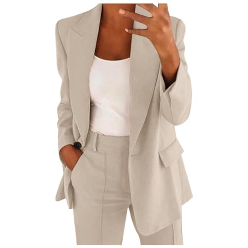 Briskorry Hosenanzug Damen Blazer und Anzughose Anzug Elegant 2 Teilig Revers-Knöpfe Anzugjacke und Slim Fit Hose Zweiteiler Sommer Casual Outfits Business Freizeitanzug von Briskorry