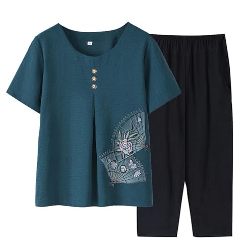 Briskorry Hosenanzug Damen Elegant, T-Shirt Top und Hose, Hosenanzüge Baggy Freizeit Lounge Set Kurzärmeliger Rundhals Sweatsuit Atmungsaktive Bequemer Streatwear Elegant Gedruckte Jogger von Briskorry