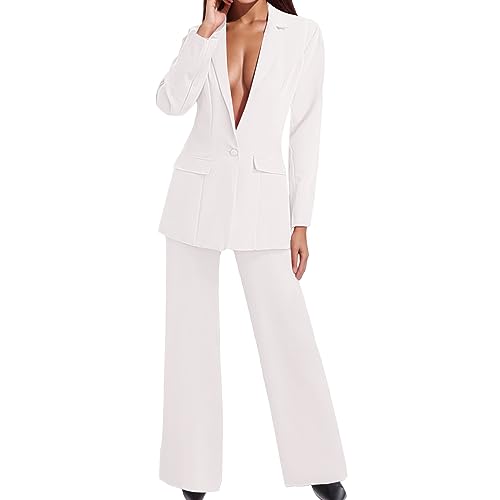 Briskorry Hosenanzug Damen Elegant Business Anzug Set 2-teilig Einfarbig Slimfit Festlich Blazer Weite Bein Hose Zweiteiler Sportlich Hosenanzug Modern Sportlich Streetwear von Briskorry