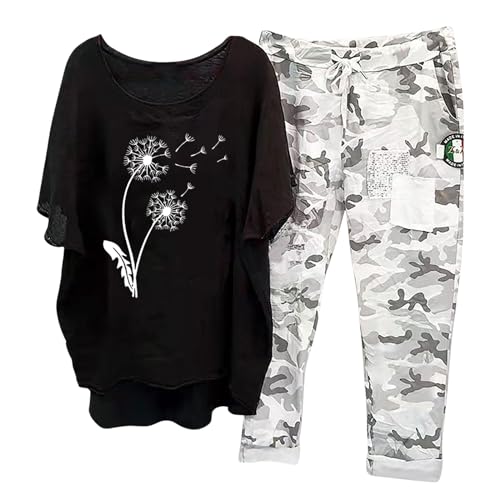 Briskorry Jogginganzug Damen Lang, Oberteil Shirt und Hosen, Hosenanzüge Lässige Locker Loungewear-Outfits Rund Ausschnitt Kurzärmeliger Sportanzug Luftige Leichte Streatwear Elegantes Solide Yoga von Briskorry