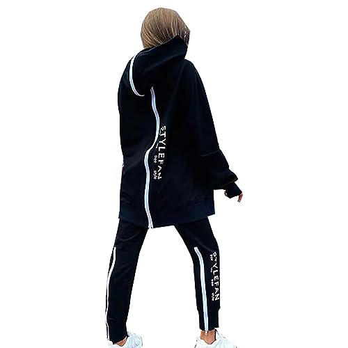 Briskorry Jogginganzug Damen Y2K Set Trainingsanzug Zweiteiler Frauen Sport Anzug Freizeitanzug Back Zipper Jacke + Lange Hose Outfit Streetwear Hosenanzüge Locker Große von Briskorry