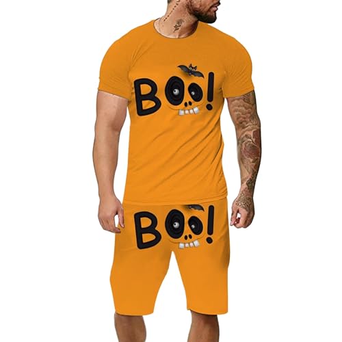 Briskorry Jogginganzug Herren Trainingsanzug 2 Teiliges Halloween Sport Set Kurzarm T-Shirts + Kurze Hose Sets Sportanzug Hemd im Entsetzen Style Sweat Pants Casual Sporthose von Briskorry