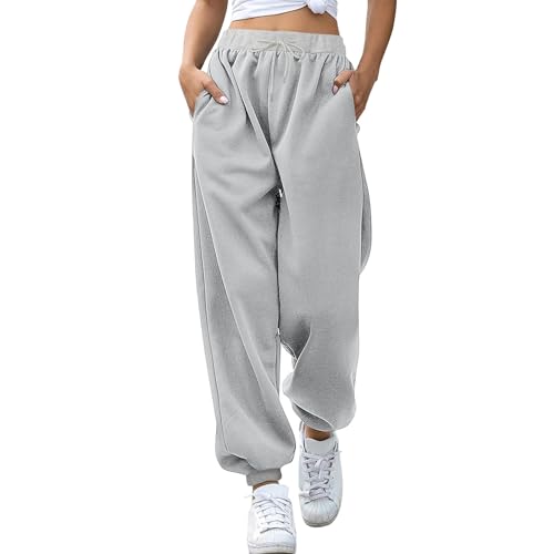 Briskorry Jogginghose Damen Lang Sporthose mit Kordelzug und Taschen Winter Warme Traininghose Fleece High Waist Hose Freizeithose Sweathose für Fitness Yoga Freizeit von Briskorry