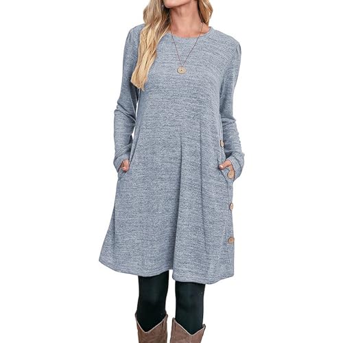 Briskorry Kleid Autumn Damen Rundhals Warm Freizeitkleid Langarm Autumnkleid Weich Knielang Pullis Outdoor Sport Sweatkleid Für Hochzeit, Abend, Party von Briskorry