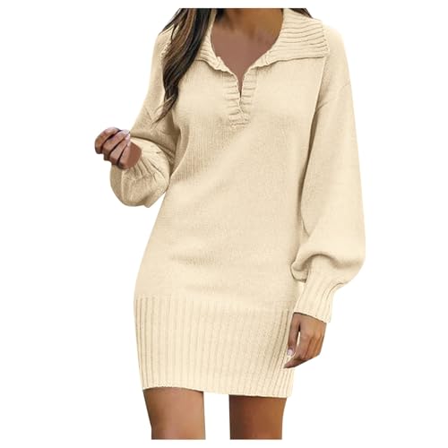 Briskorry Kleid Damen Einfarbig Lang V-Ausschnitt Pullover Elegant Langarm Pullover Winterkleid Weich Knielang Pullis Pullover Kleid für Straßenfotografie, Strand, Party Briskorry Kleid Damen Einfarbig Lang V-Ausschnitt Pullover Elegant Langarm Pullover Winterkleid Weich Knielang Pullis Pullover Kleid für Straßenfotografie, Strand, Party von Briskorry