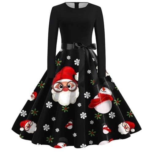 Briskorry Kleid Weihnachten Mädchen, Christmas Party Kleid Langarm Elegant Cocktailkleider Rockabilly Vintage Abendkleider A-Linie Swing Weihnachten Kleid Ugly Weihnachten Drucken Winterkleid 2024 von Briskorry