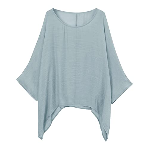 Briskorry Lange Leinenbluse Damen Oversize Langarm Shirt Baumwolle Leinen Hemdbluse Unregelmäßige Saum Oberteil Einfarbig Lose Hemd Sommer Tunika Leinenoberteile von Briskorry