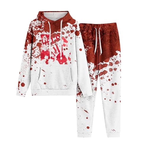 Briskorry Laufanzug Damen, Hoody und Laufhose, Hoodie Anzug Blutspritzer Horror Trainingsanzug Kapuzen 2 Teilig Tracksuit Lockere Lässig Hausanzug Halloween Stilvolle Sport Set Jogger von Briskorry