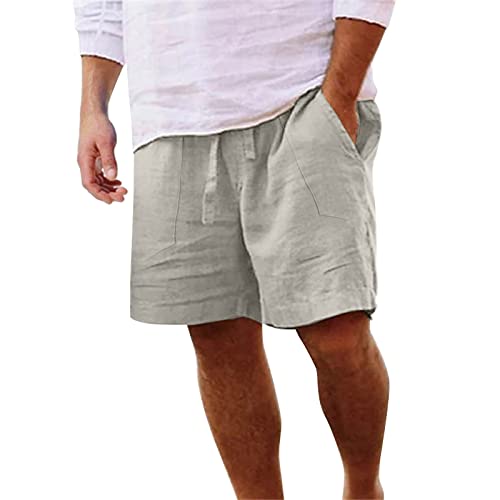 Briskorry Leinenshorts Herren Sommer Freizeithosen Baumwolle und Leinen Kurze Hose Sommerhose Einfarbig Knielänge Strand-Shorts Sommer Dünn Cargohose mit Tunnelzug Sport Shorts Chinohose von Briskorry