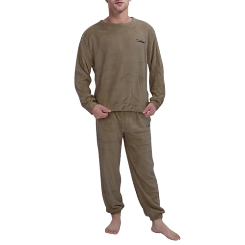 Briskorry Lounge Wear Herren Schlafanzüge Warme Fleece Pyjama Set Winter Langarm Hausanzug Nachtwäsche Mit Lange Oberteile und Hosen Flauschig Schlafanzug von Briskorry