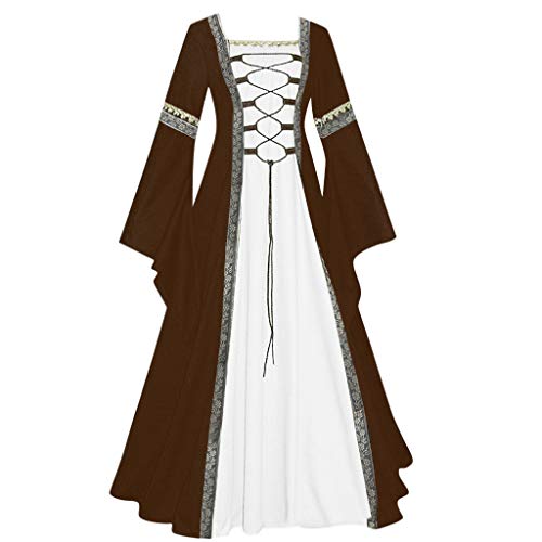 Briskorry Mittelalter Kleid Damen Renaissance Prinzessin Kleider Halloween Solide Farbe Trompetenärmel Dress Viktorianisches Zeitreise Kleider Kostüm Kleidung Große Größen von Briskorry