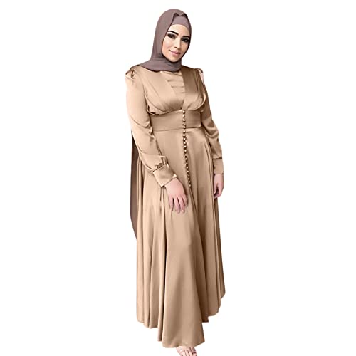 Briskorry Muslimische Kleidung Damen Satin Maxikleid Dubai Ramadan Islamischer Roben Abaya Muslim Gebetskleidung Arabische Kleidung Frauen Lässige Elegantes Kaftan Kleidung von Briskorry
