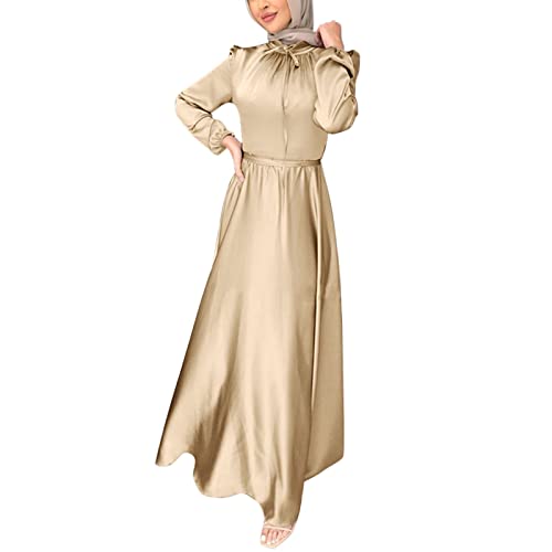 Briskorry Muslimische Kleidung Damen Satin Maxikleid Dubai Ramadan Islamischer Roben Abaya Muslim Gebetskleidung Arabische Kleidung Frauen Lässige Elegantes Kaftan Kleidung von Briskorry