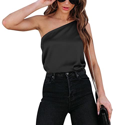 Briskorry One Shoulder Oberteil Damen Satin Tank Top Strap Elegante Cami Sommer Weste Shirt Lässiges Cami Ärmellose Blusen Briskorry One Shoulder Oberteil Damen Satin Tank Top Strap Elegante Cami Sommer Weste Shirt Lässiges Cami Ärmellose Blusen von Briskorry
