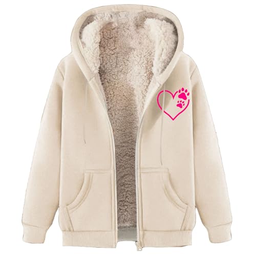 Briskorry Outdoor Warme Fleecejacke Damen, Fleecejacke Winter Beheizbare Sweatjacke Outdoor Winter Kapuzenpullover Plüschjacke mit Taschen Übergangsjacke mit Reißverschluss Wollmantel von Briskorry