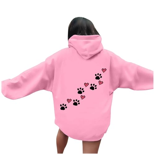 Briskorry Oversized Hoodie Schwarz, Kapuzenpullover Damen Rosa, Hoody Kapuzen Langarm Kapuzensweat Baggy Casual Sweatshirt Gedruckt Fashion Jacke Kuschelig Outdoor Outwear Halloween von Briskorry