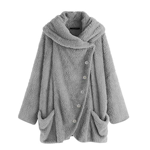 Briskorry Plüschjacke Damen, Winterjacke Damen Warm, Teddyjacken Warme Kapuzen Softjacket Teddy-Fleece Button Down Pelzmantel Komfort Fuzzy Sportjacke Lose Funktional Oberteile Klassischer Solide von Briskorry