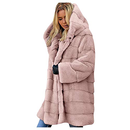 Briskorry Plüschmantel Damen, Outdoor Winterjacke Damen, Teddymantel Warm Kapuze Übergangsjacke Teddy Dicker Strickfleecejacke Weiches Plush Kapuzenpullover Loose Frau Outwear Einfarbig Klassischer von Briskorry