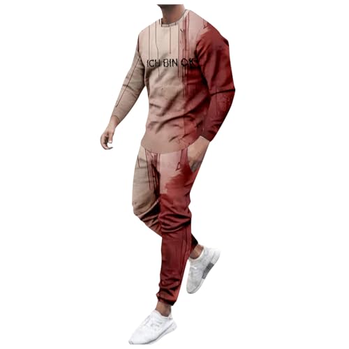 Briskorry Problem Gelöst Halloween Trainingsanzüge Herren, Lang Bedrucktes Jogginganzug Blutspritzer Muster Zweiteiler Sweatshirt + Hosen 2 Teiler Outfit Stretch Sportbekleidung von Briskorry