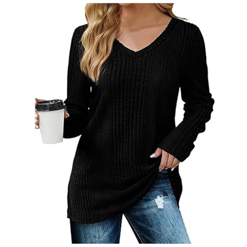 Briskorry Pullover Damen Sexy, Strickpullover Damen, Winterpullover Longsleeve V-Ausschnitt Damenpullover Strick Elegant Sweatpullover Warm Dicke Thermoshirts Solide Klassische Outerwear Weich Lässig von Briskorry