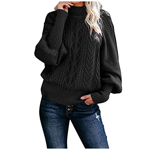 Briskorry Pullover Damen Winter, Rollkragenpullover Elegant Langarm Strickpullover Oversize Lässige Lose Sweater Warm Stricken Pulli Winter Grobstrick Sweatshirt Rollkragen Gestrickter Oberteil von Briskorry