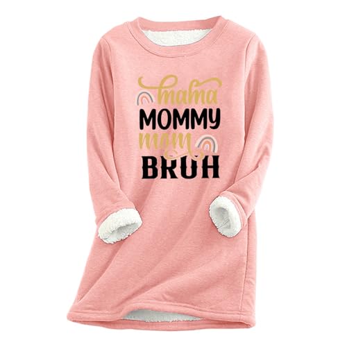 Briskorry Pullover Damen Winter, Sweatshirt Damen, Thermounterwäsche Gefüttert Warme Winterpullover Verdickt Teddy Longshirt Kuschelig Lockere Sweaters Modern Gedruckt Top Lange Grosse Grössen von Briskorry