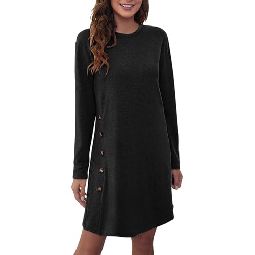 Briskorry Pulloverkleid Damen Einfarbig Rollkragen Langarm Strickkleid Langarm Freizeitkleider Mit Drop Shoulder Knielang Winterkleid Strick Sweater Für Straßenfotografie, Strand, Party von Briskorry