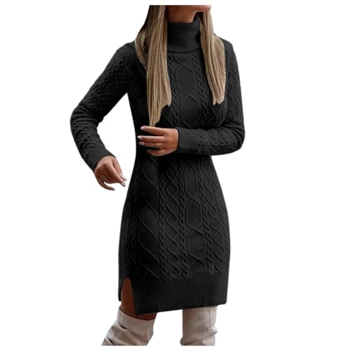 Briskorry Pulloverkleid Damen Oversize Rollkragen Pullover Winterkleid Langarm Autumnkleid Knielang Pullover Kleid Strickpulli Kleid Für Hochzeit, Abend, Party von Briskorry