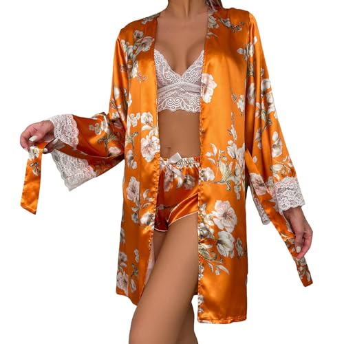 Briskorry Pyjama Set Damen 3-Teiliger Schlafanzug Sexy Spitze Negligee Nachtwäsche Cami-Top & Kurzhose & Morgenmantel S-XXL Briskorry Pyjama Set Damen 3-Teiliger Schlafanzug Sexy Spitze Negligee Nachtwäsche Cami-Top & Kurzhose & Morgenmantel S-XXL von Briskorry