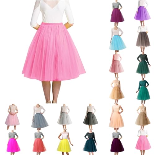 Briskorry Rosa Tütü Tüllrock Blase Tanzrock Abendkleid Retro Tüll 50er Vintage Unterrock Tanzkleid Klassisch 3 Lagig Minirock Petticoats Karneval von Briskorry