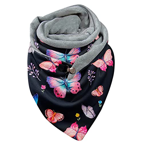 Briskorry Schal Damen Winter Kuschelig Winterschal Schmetterlingsdruck Klassischer Dreieck Schals Weihnachtsschal Wickelschal Scarf Dreieckschal Mit Knopf Winter Schal Weich Outdoor Wrap von Briskorry