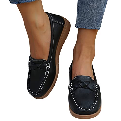 Briskorry Schlupfschuhe Damen Mokassins Schuhe Bootsschuhe Vintage Weiches Leder Halbschuhe Sommer rutschfest Loafers Flache Wanderschuhe Freizeit Schuhe Leichtgewicht Loafers von Briskorry