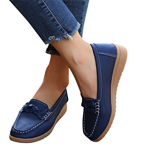 Briskorry Schlupfschuhe Damen Mokassins Schuhe Bootsschuhe Vintage Weiches Leder Halbschuhe Sommer rutschfest Loafers Flache Wanderschuhe Freizeit Schuhe Leichtgewicht Loafers von Briskorry