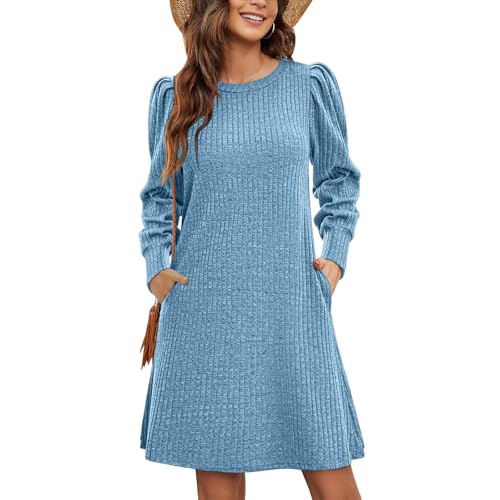 Briskorry Schwarzes Kleid Damen Rundhals Strickkleider Langarm Pullover Kleid Autumn Winter Ausgehen Streetwear Minikleid Für Hochzeit, Abend, Party von Briskorry