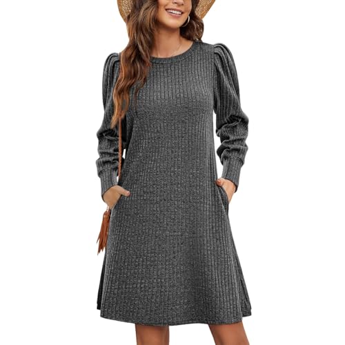 Briskorry Schwarzes Kleid Damen Rundhals Strickkleider Langarm Pullover Kleid Autumn Winter Ausgehen Streetwear Minikleid Für Hochzeit, Abend, Party von Briskorry