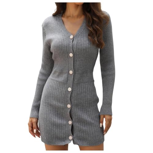 Briskorry Schwarzes Kleid Damen V-Ausschnitt Warm Freizeitkleid Langarm Autumnkleid Bodycon Winterkleid Sweater Dress Für Straßenfotografie, Strand, Party von Briskorry