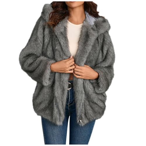 Briskorry Sherpa Fleecejacke Damen, Winterjacke Damen Braun, Fleecejacken Warm Kapuze Übergangsjacken Teddyfleece Zipper Cordjacke Fuzzy Bequemer Hooded Loose Oversize Coat Basic Einfarbig von Briskorry