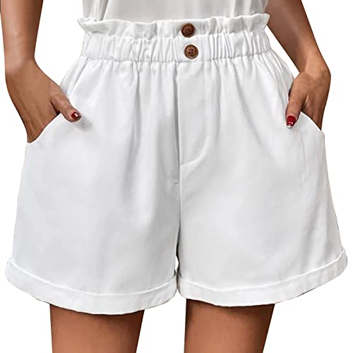 Briskorry Shorts Damen Sommer Locker, Einfarbige Lässige Sommershorts Elastische Weites Bein Bermuda Shorts Elegant Kurze Hose Atmungsaktiv Bequeme Stoffhose mit Taschen von Briskorry