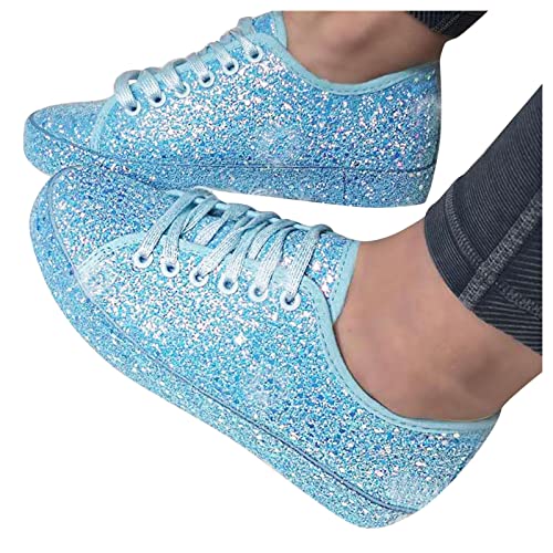 Briskorry Sneaker Damen Glitzer Strasssteine Laufschuhe Schnürschuhe Walkingschuhe Flache Outdoor Leichtes Freizeit Bequeme Schlüpfen Laufschuhe Sport Sneakers Turnschuhe Fitness Gym von Briskorry