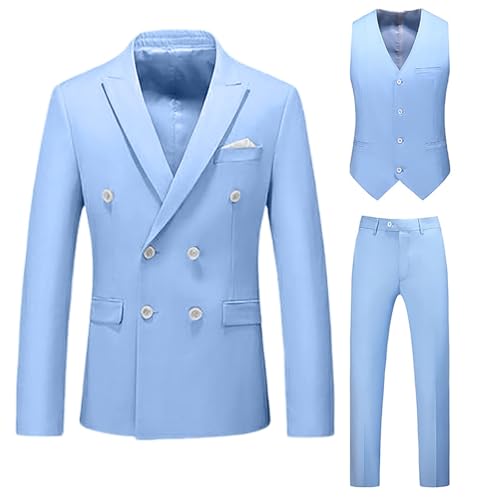 Briskorry Sommer 3 Stück Herren Langzarm Anzugjacke+ Tank Top + Hosen Casual Langzarm Strand-Set Longblazer Hosen Tracksuit Einfarbiger Anzug Im Pendlerstil von Briskorry