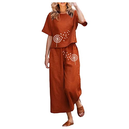 Briskorry Sommer Outfits Damen, Oberteil Shirt und Hosen, Hose Anzug Lockerer Freizeit Loungewear Kurzen Ärmeln Rundhals Jogginganzug Atmungsaktive Bequemer Sommer Outfits Sexy Gedrucktes Jogger von Briskorry